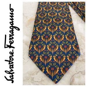 Salvatore Ferragamo 100% Silk Tie Lovebirds